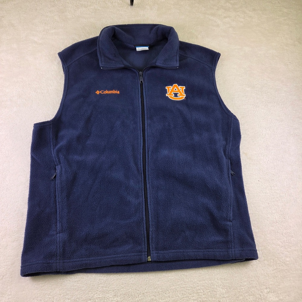Columbia Auburn Tigers Fleece Vest Mens XL Navy Blue Full Zip NCAA 3774